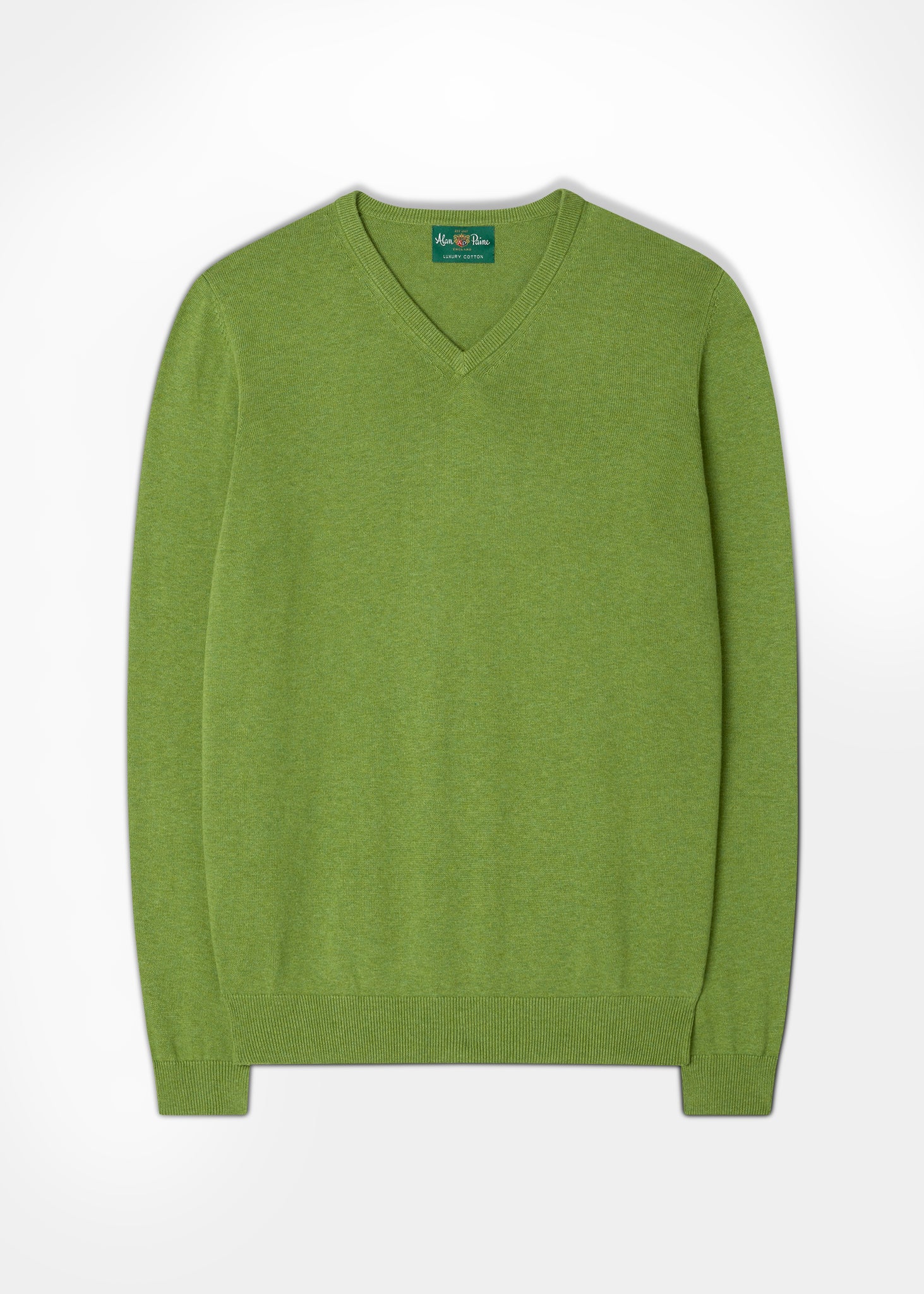 Men's Cotton Cashmere V-Neck Jumper In Avocado