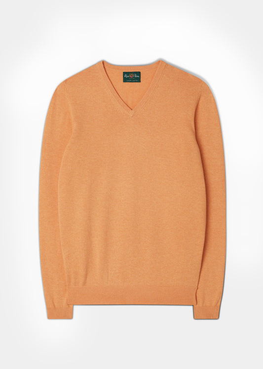 Men's Cotton Cashmere V-Neck Jumper In Mango