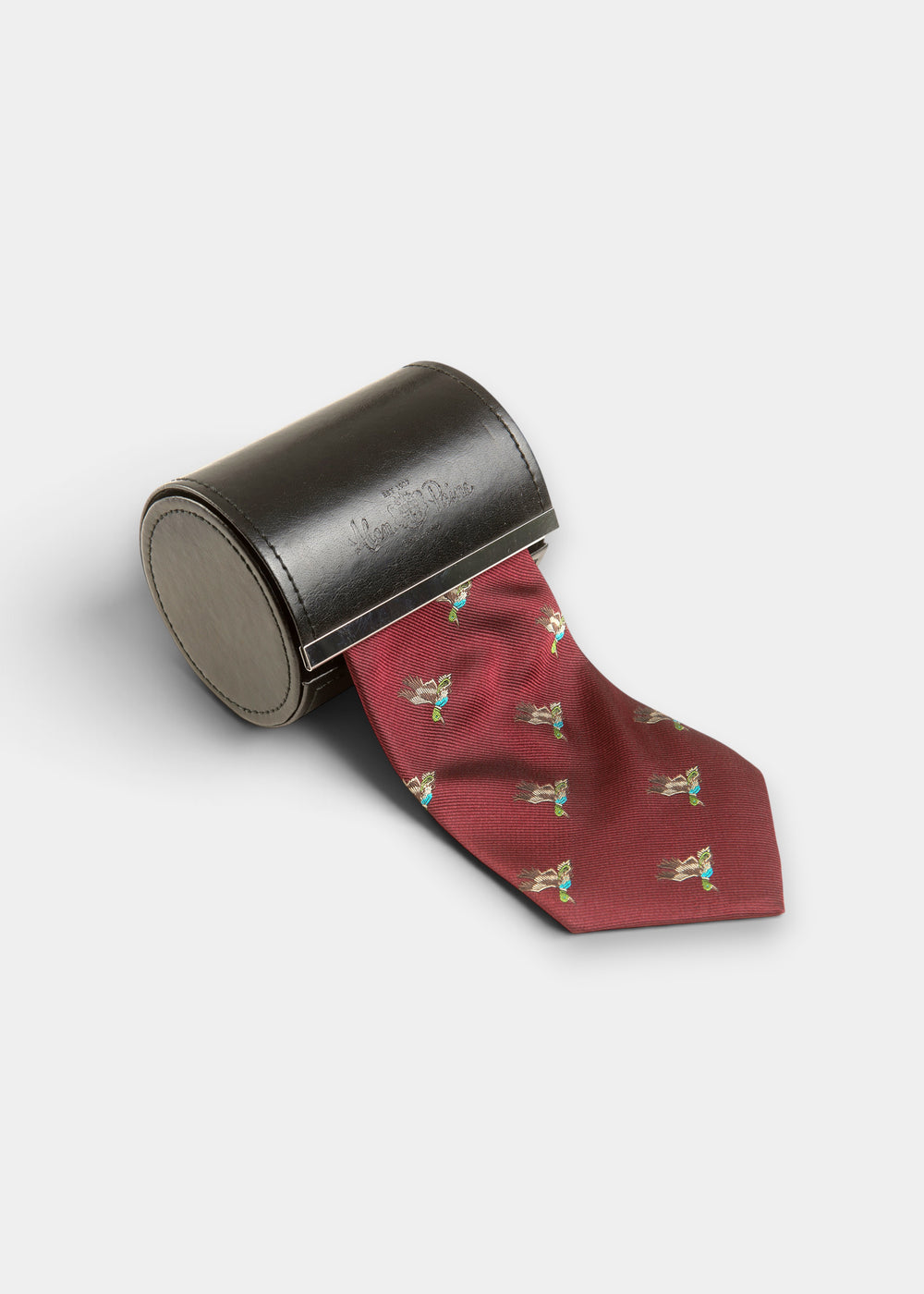 Ripon Silk Country Tie In Bordeaux - Duck Design