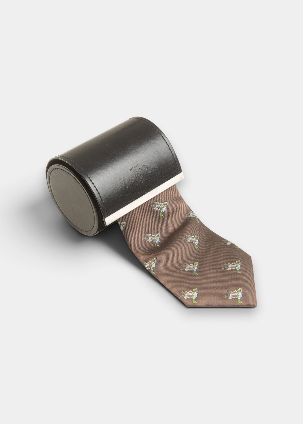 Ripon Silk Country Tie In Brown - Duck Design