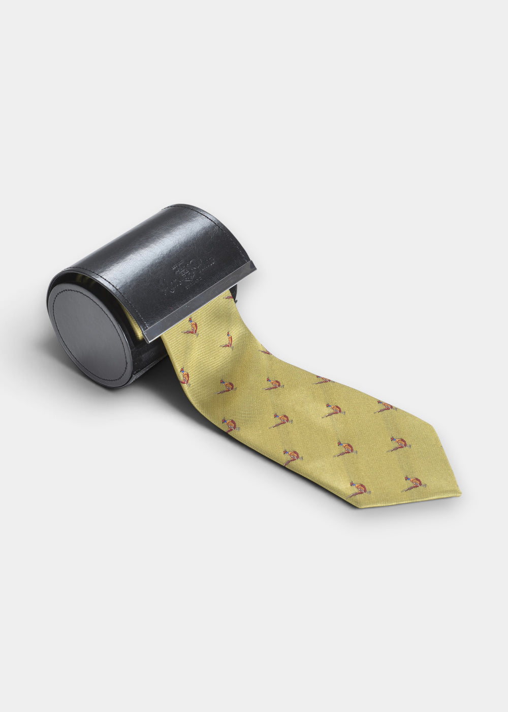 Ripon Silk Country Tie In Gold - Standing Pheasant Design