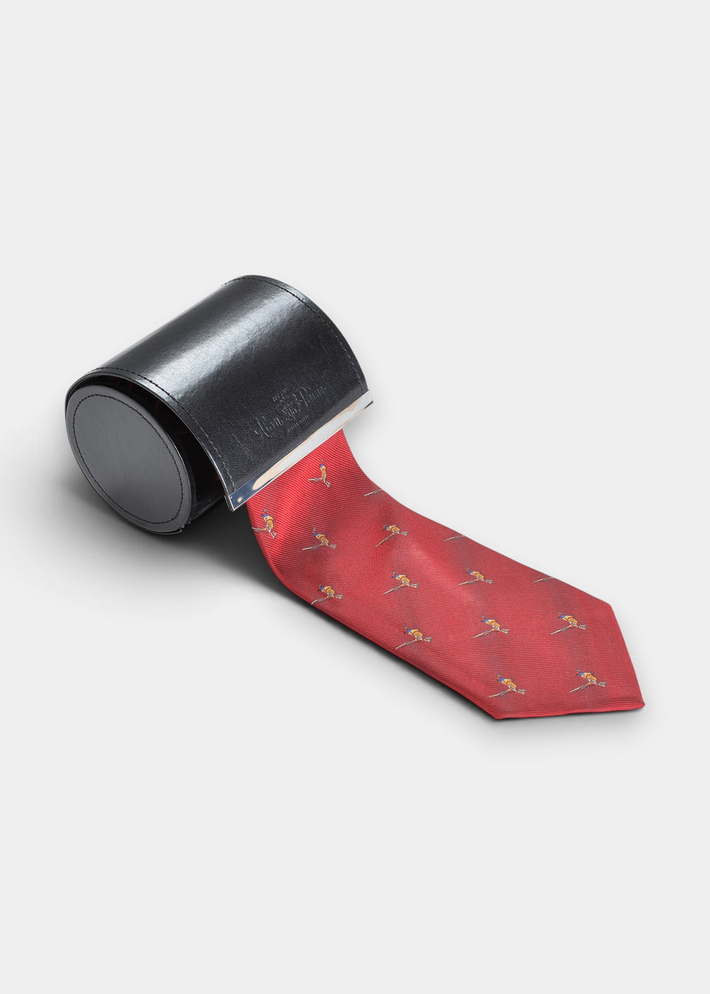Ripon Silk Country Tie In Red - Standing Pheasant Design