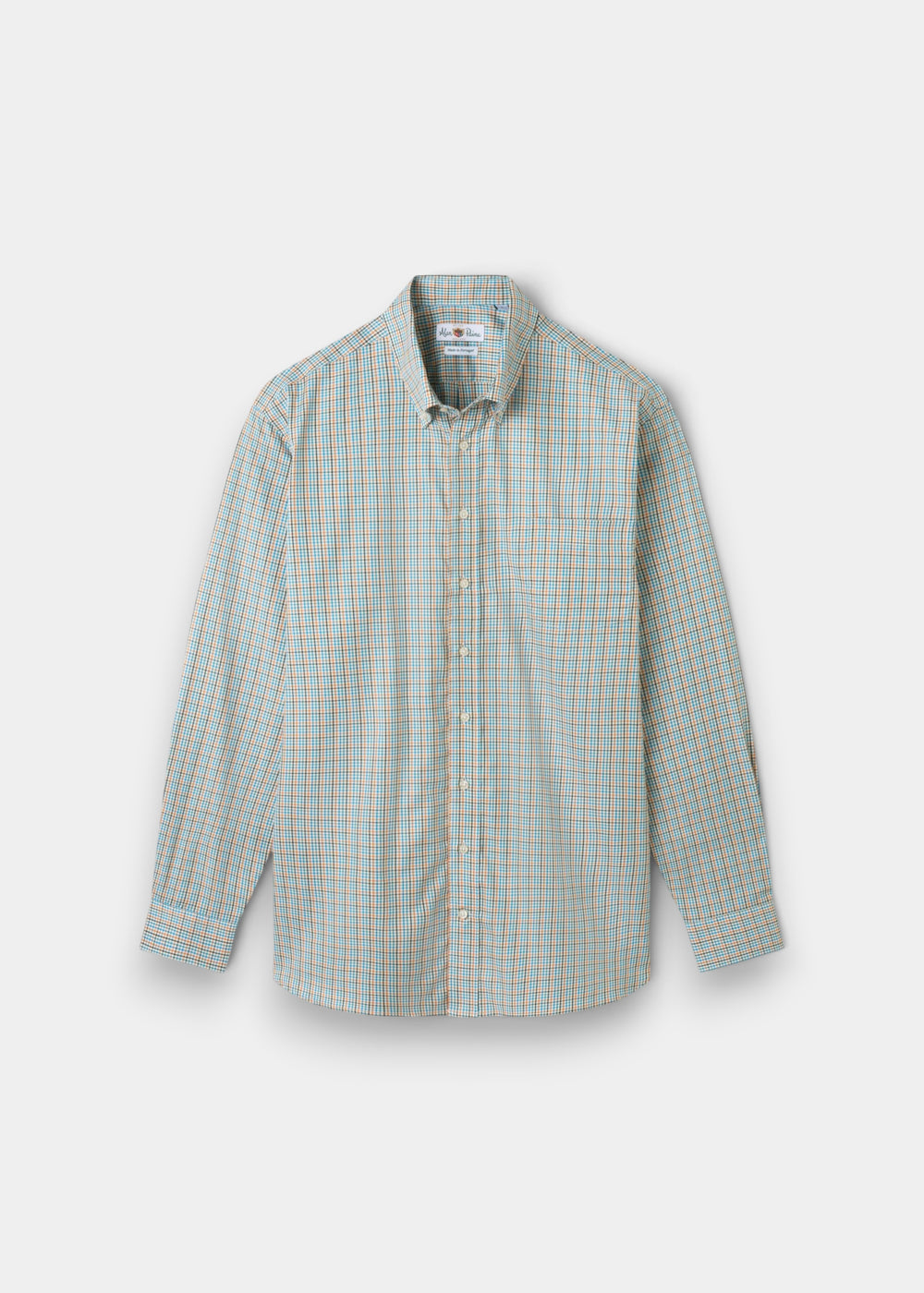 Mirfield Blue and Orange Check Cotton Shirt - Classic Fit