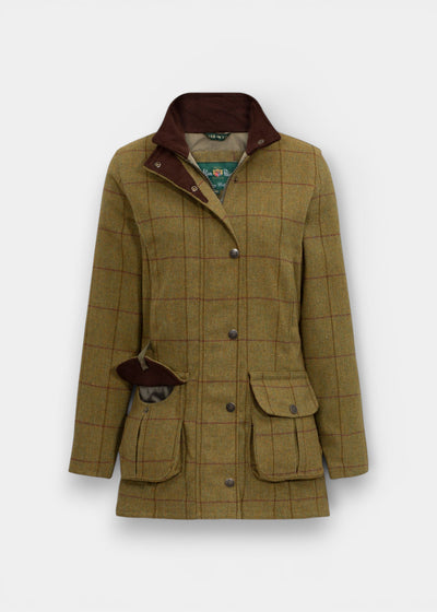 Rutland Ladies Tweed Waterproof Shooting Coat in Lichen  -  Shooting Fit