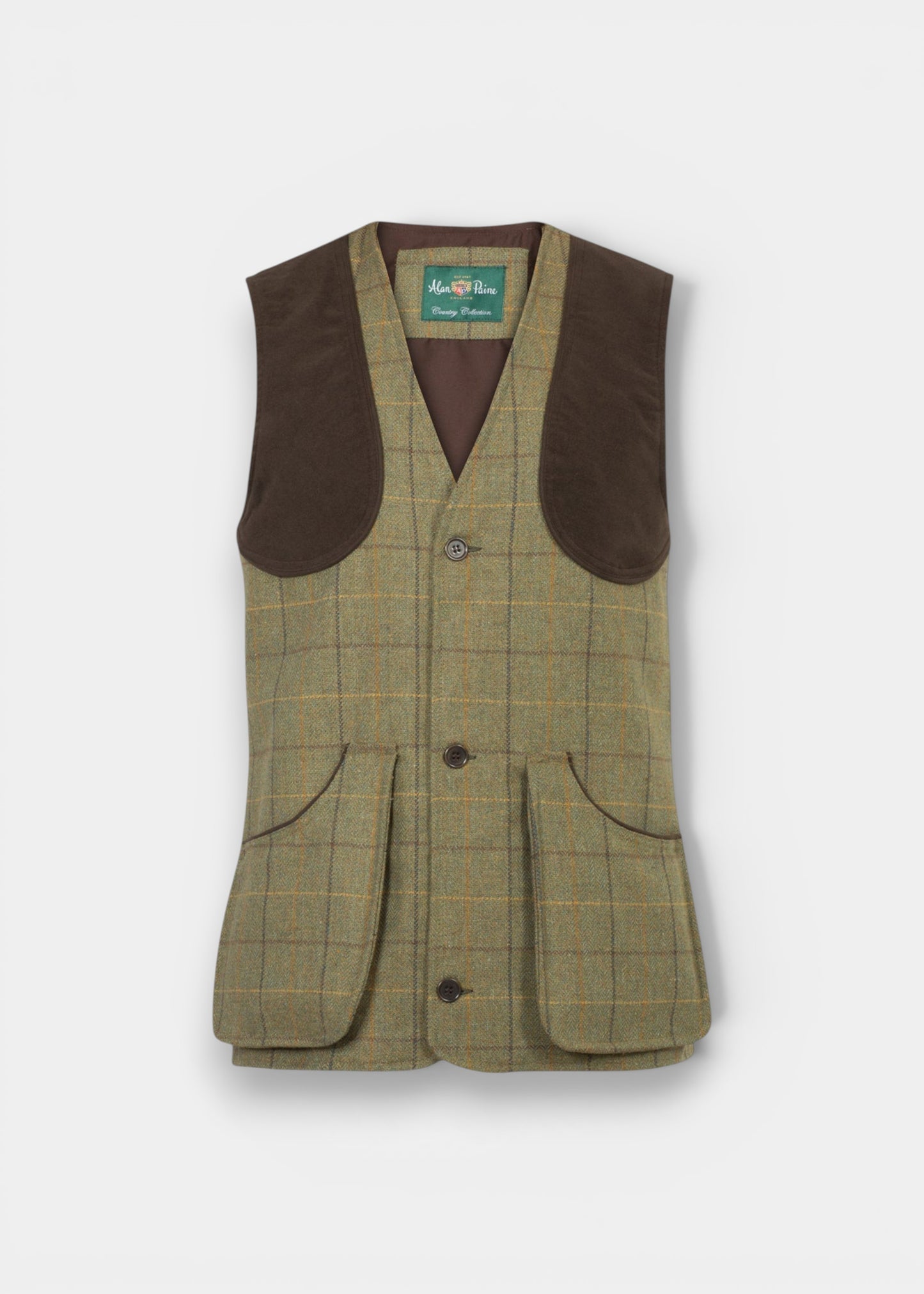 Rutland Men's Tweed Water Repellent Shooting Waistcoat in Dark Moss  -  Shooting Fit