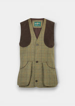 Rutland Men's Tweed Water Repellent Shooting Waistcoat in Dark Moss  -  Shooting Fit
