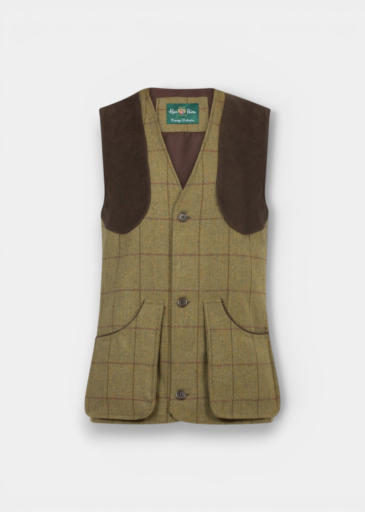Rutland Men's Tweed Water Repellent Shooting Waistcoat in Lichen  -  Shooting Fit