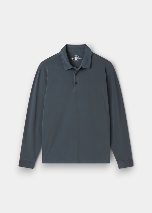 Storwood Cotton Long Sleeve Polo Shirt In Navy - Regular Fit