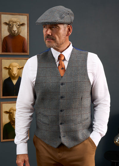 Surrey Men's Tweed Lined Country Waistcoat In Blue Check