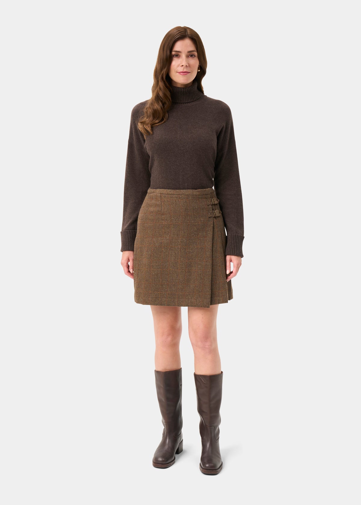 Surrey Ladies Tweed Pleated Wrap Skirt In Field Maple - Regular Fit
