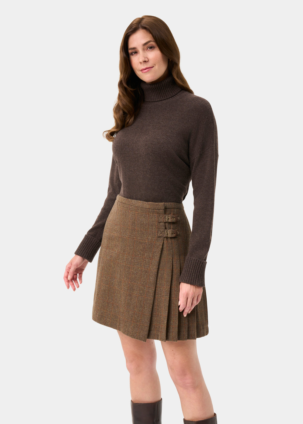 Surrey Ladies Tweed Pleated Wrap Skirt In Field Maple - Regular Fit