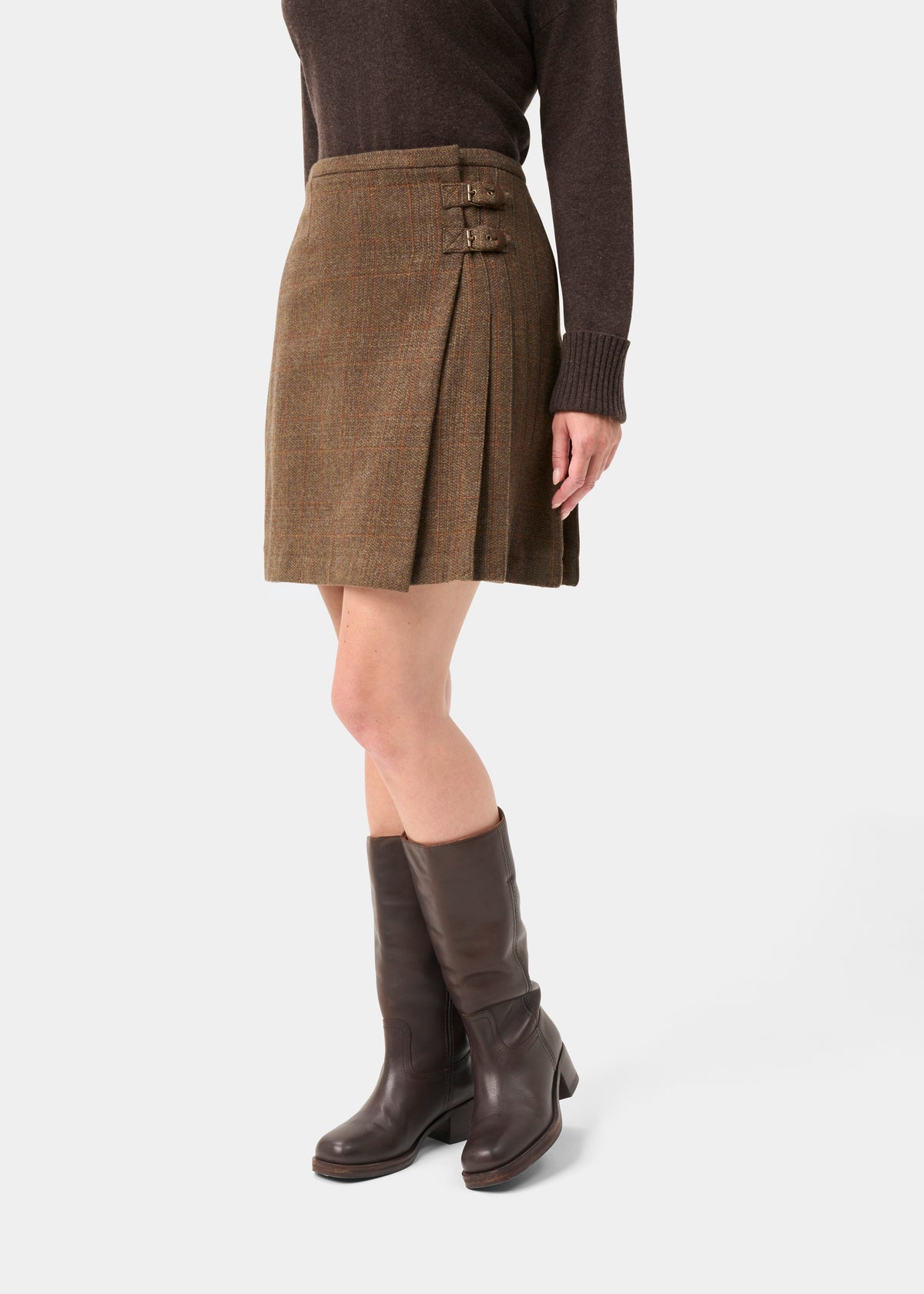 Surrey Ladies Tweed Pleated Wrap Skirt In Field Maple - Regular Fit