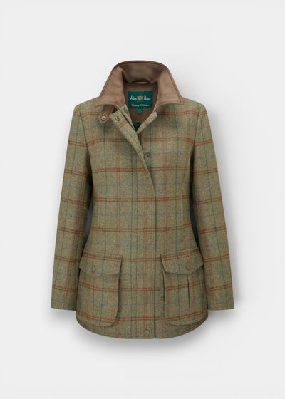Surrey Ladies Tweed Water Repellent Coat in Clover  -  Regular Fit