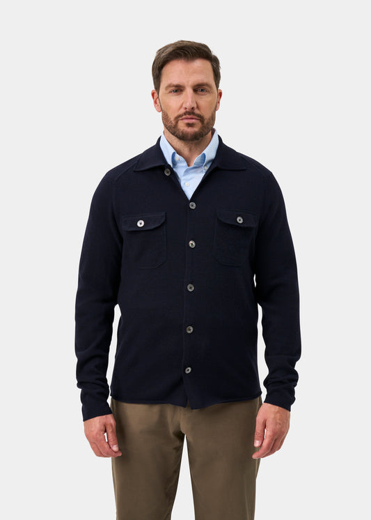 Tore Geelong Wool Knitted Shirt In Dark Navy - Regular Fit