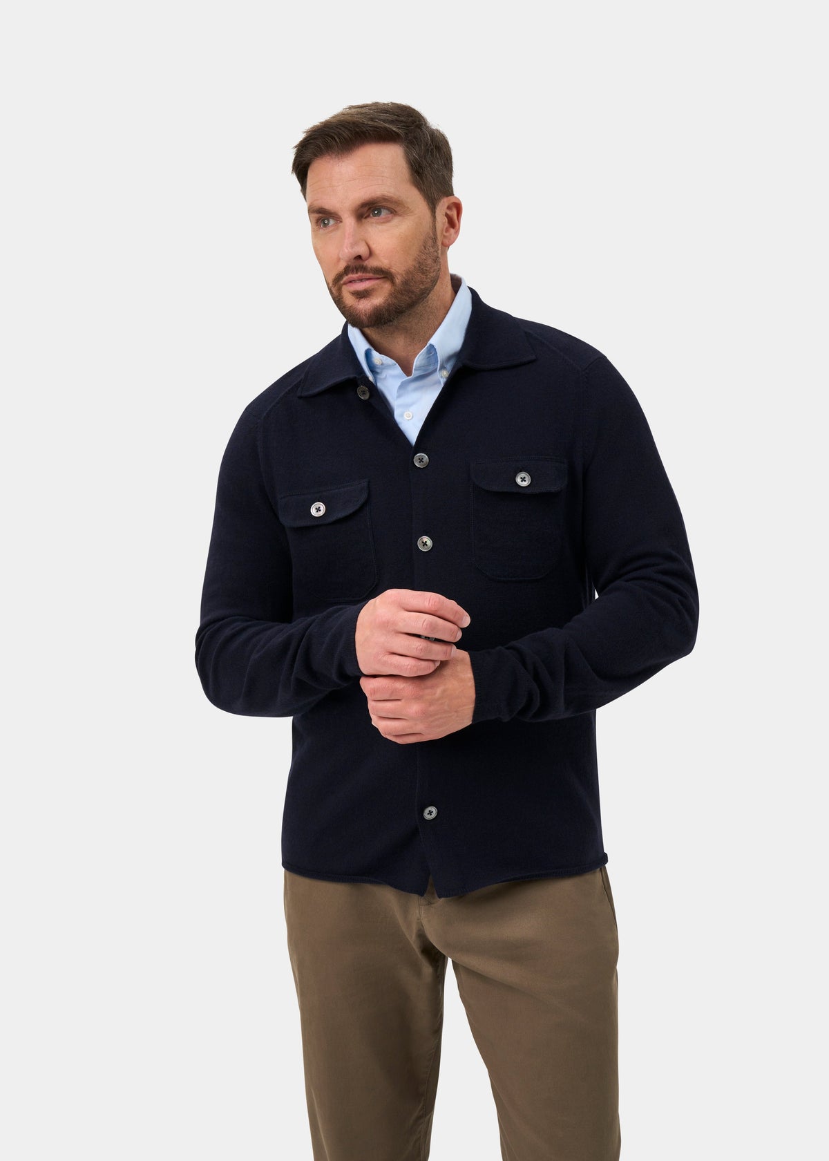 Tore Geelong Wool Knitted Shirt In Dark Navy - Regular Fit
