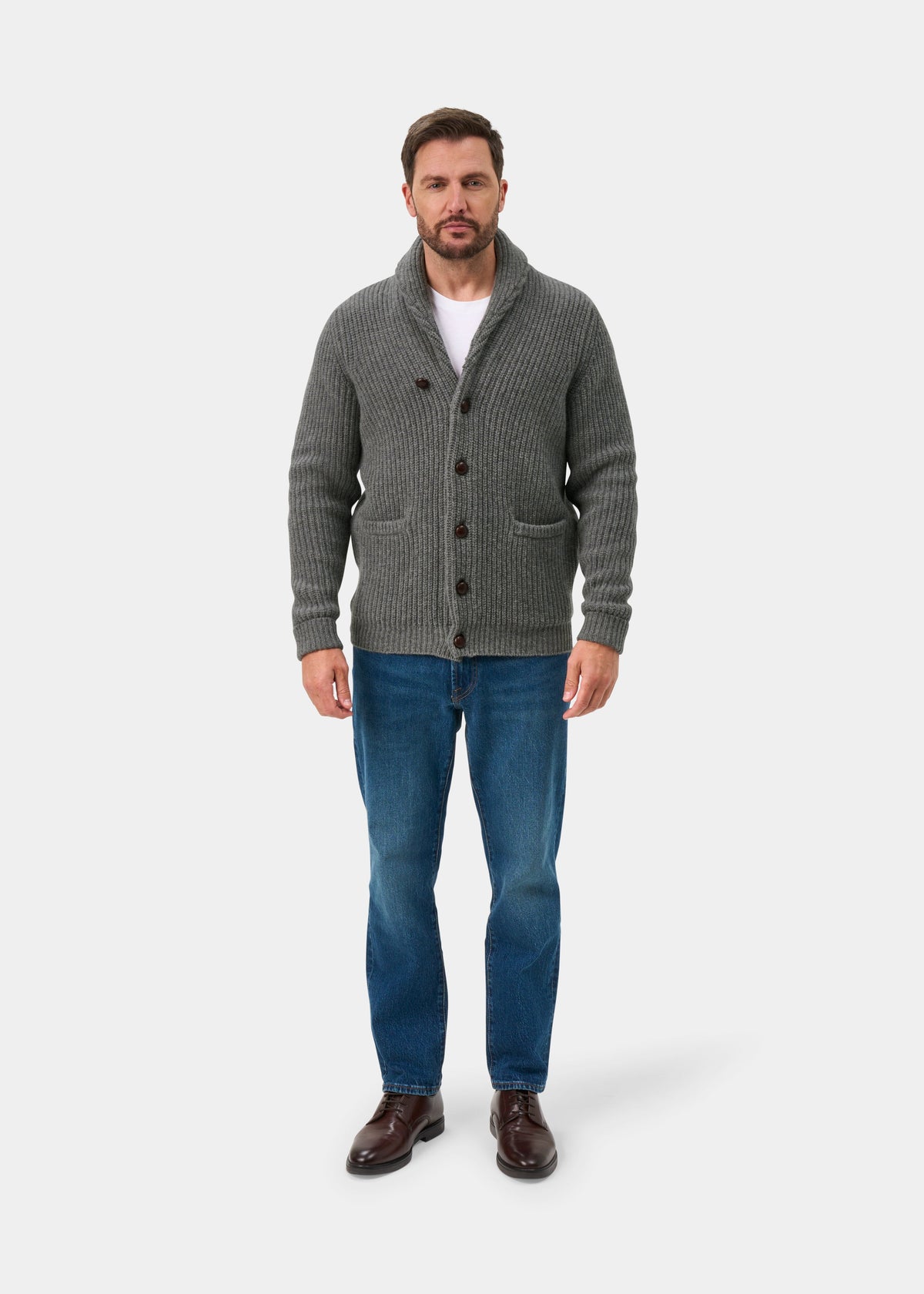 Usworth Lambswool Shawl Collar Jumper In Grey Mix - Regular Fit