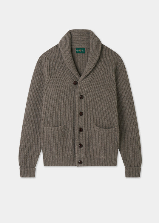 Men's Lambswool Jumper with Shawl Collar in Vole