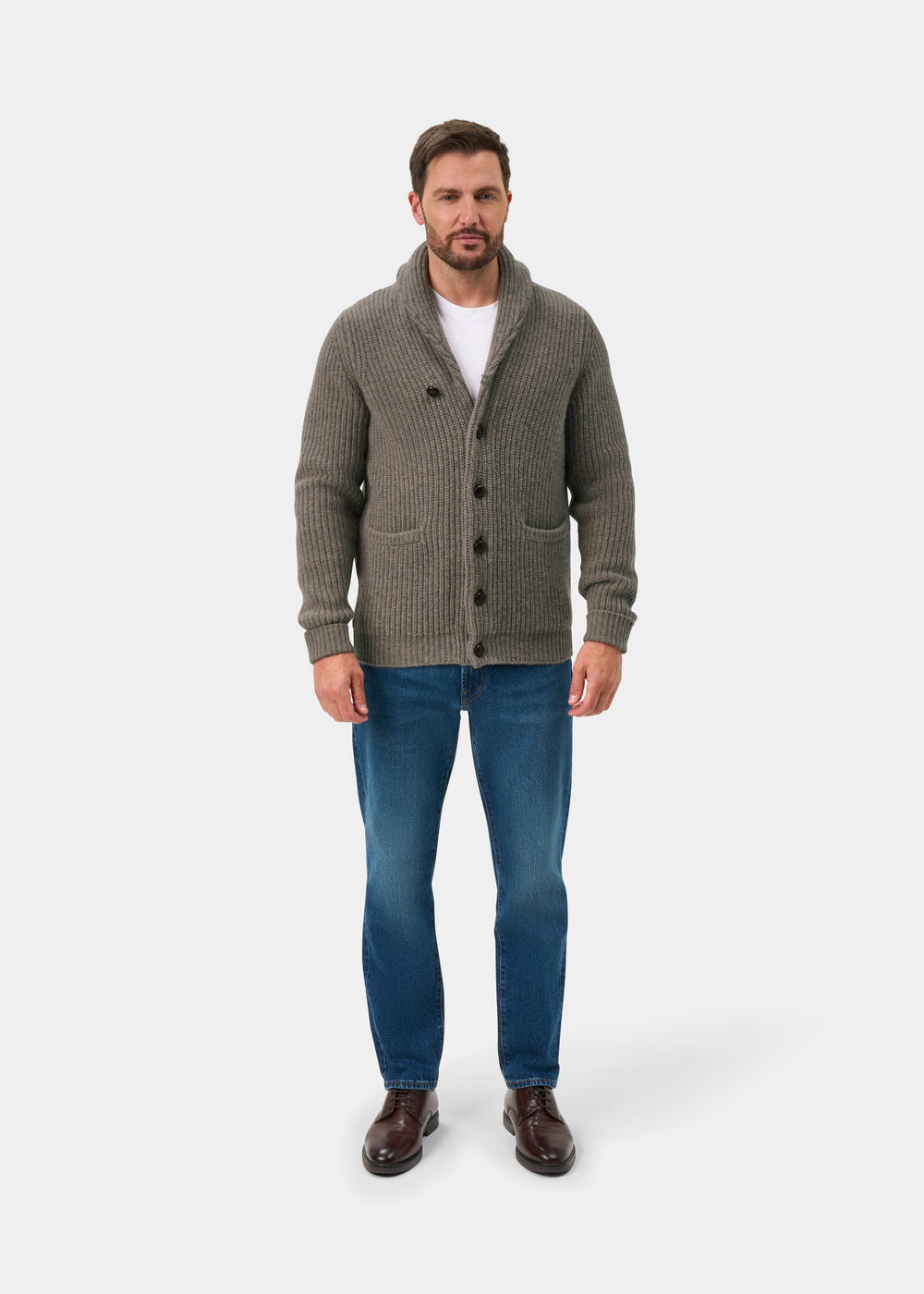 Usworth Lambswool Shawl Collar Jumper In Vole - Regular Fit