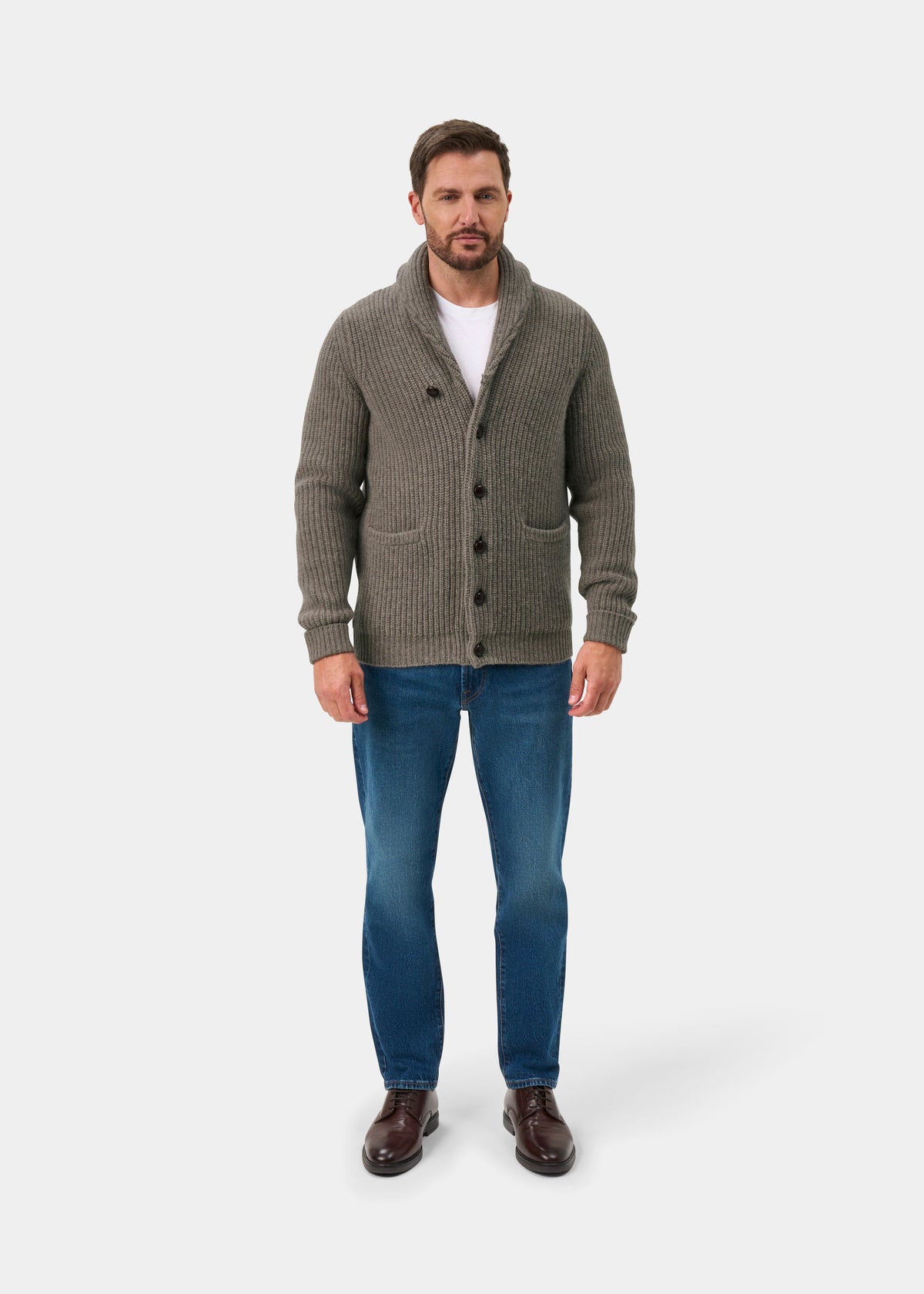 Usworth Lambswool Shawl Collar Jumper In Vole - Regular Fit