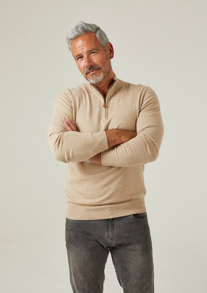Hanbury Cashmere Mock Neck Jumper med dragkedja i linne - normal passform