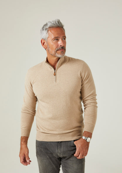Hanbury Cashmere Mock Neck Jumper med dragkedja i linne - normal passform