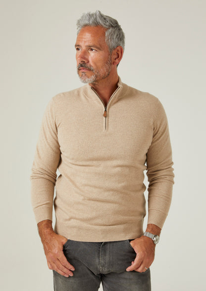 Hanbury Cashmere Mock Neck Jumper med dragkedja i linne - normal passform