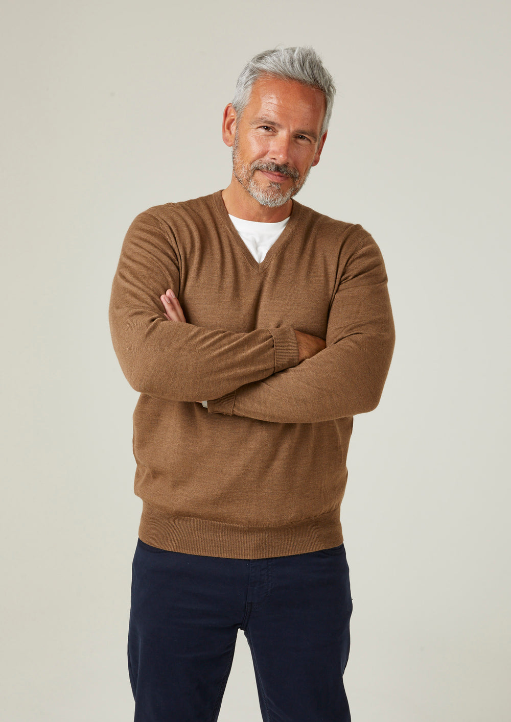 Millbreck Merino Wool V-Neck Jumper In Chestnut - Regular Fit