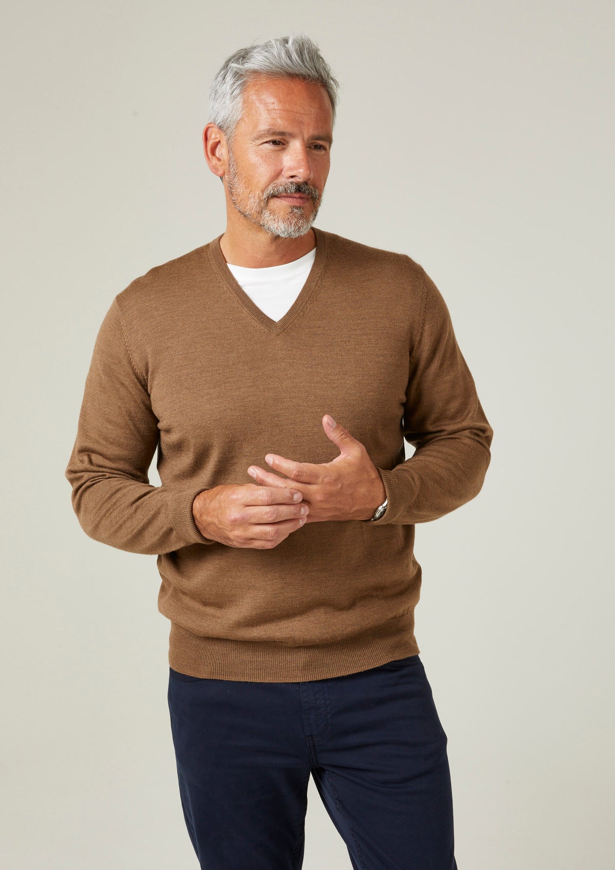 Millbreck Merino Wool V-Neck Jumper In Chestnut - Regular Fit
