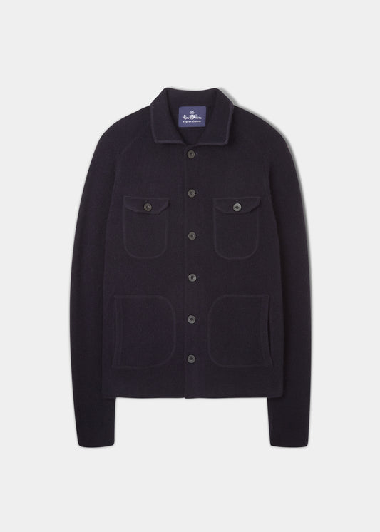 Ferndale stickad lammullskjorta för män i marinblå - normal passform