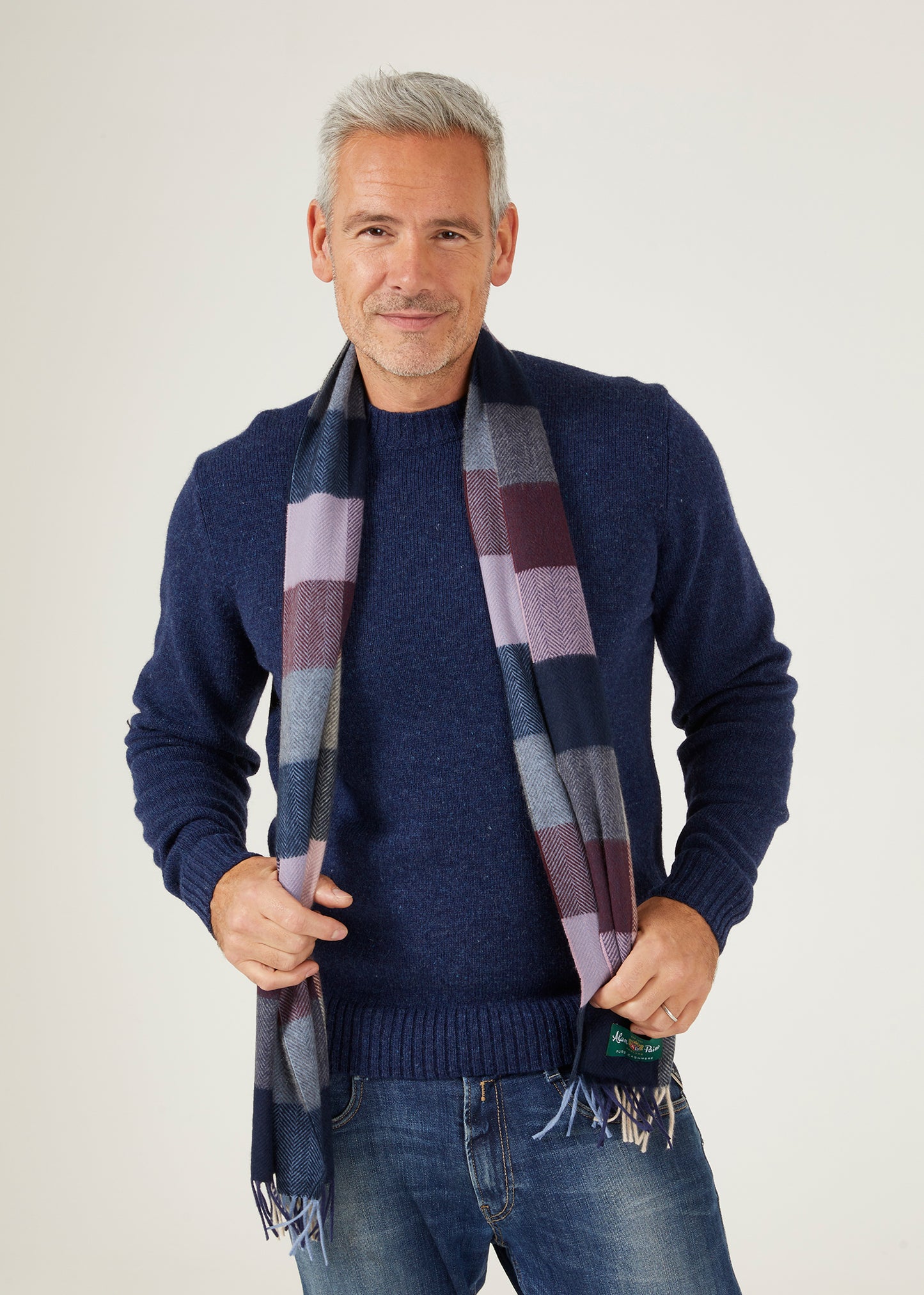 Westhay Herr Block Check Cashmere Scarf I Bordeaux