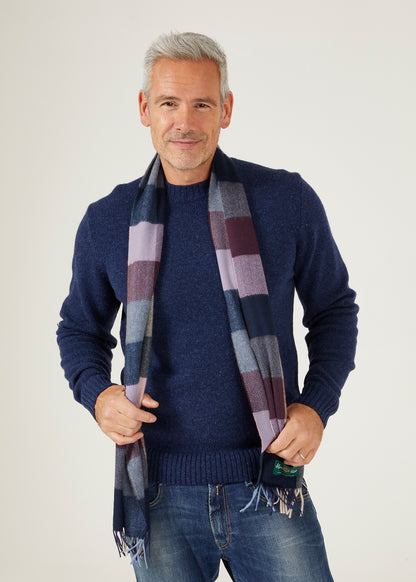 Westhay Herr Block Check Cashmere Scarf I Bordeaux