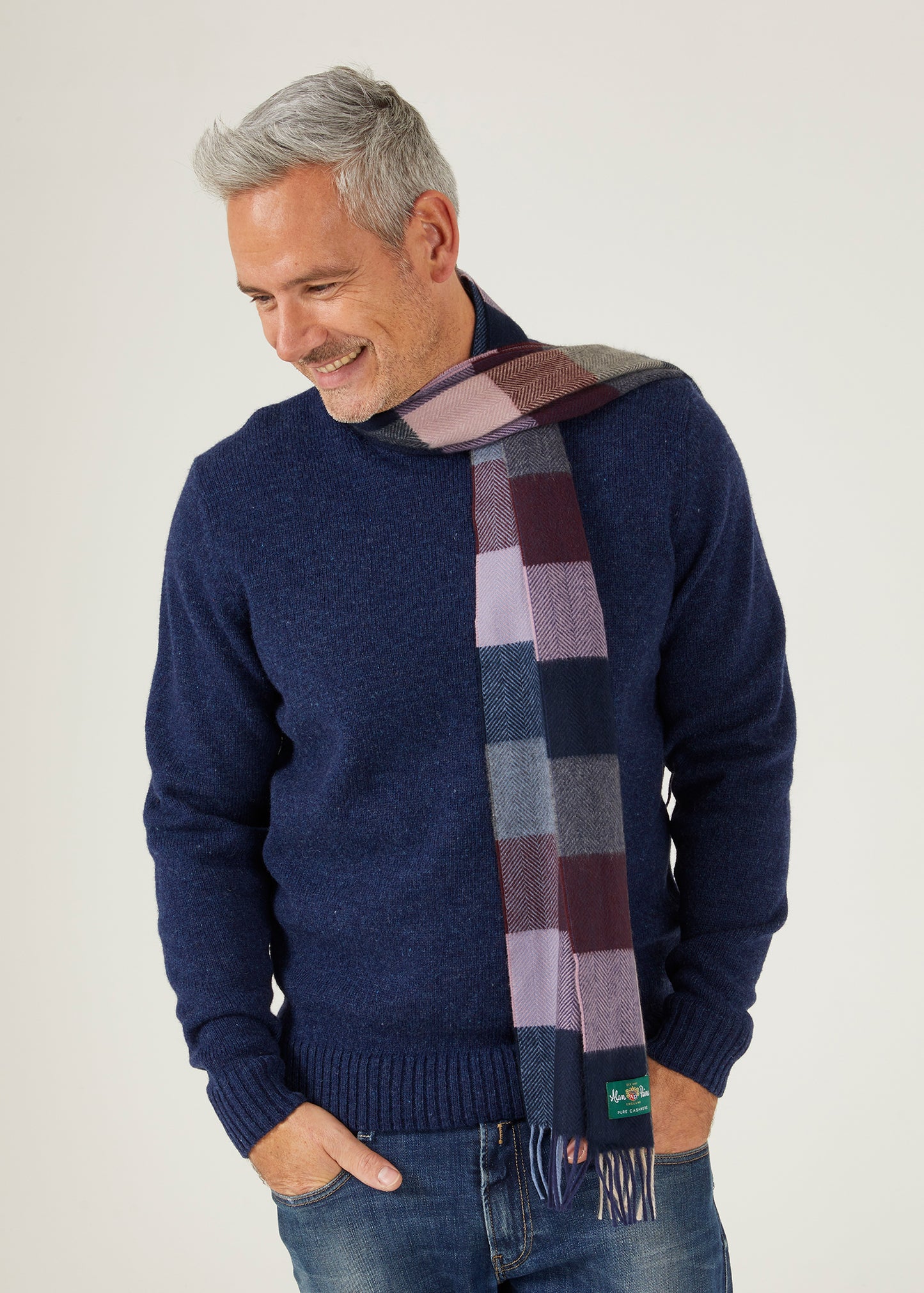 Westhay Herr Block Check Cashmere Scarf I Bordeaux